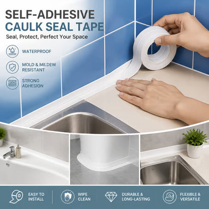🚰 Self-Adhesive White Caulk Tape – Waterproof Sealant Strip