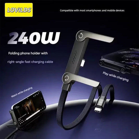 Invisible Holder Charger Cable with Stand ⚡ 240W Super Fast 2-in-1 Charging Cord 📱