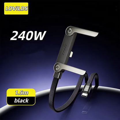 Invisible Holder Charger Cable with Stand ⚡ 240W Super Fast 2-in-1 Charging Cord 📱