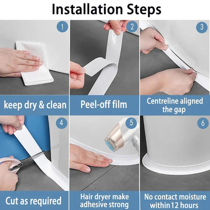 🚰 Self-Adhesive White Caulk Tape – Waterproof Sealant Strip