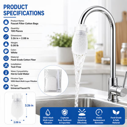 Universal Faucet Filter Bags — Hard Water Mineral, Rust & Sediment Traps with Splash-Proof Protection
