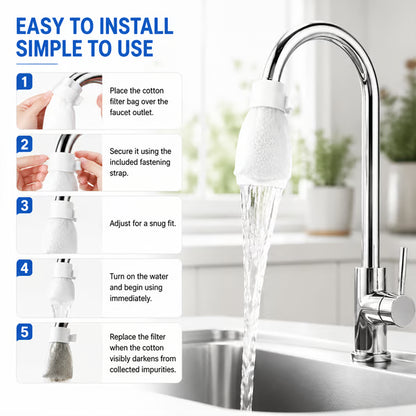 Universal Faucet Filter Bags — Hard Water Mineral, Rust & Sediment Traps with Splash-Proof Protection