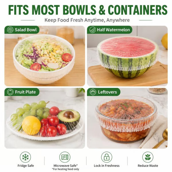 100PCS Disposable Stretch Food Covers for Bowls & Plates, Elastic Bowl Covers