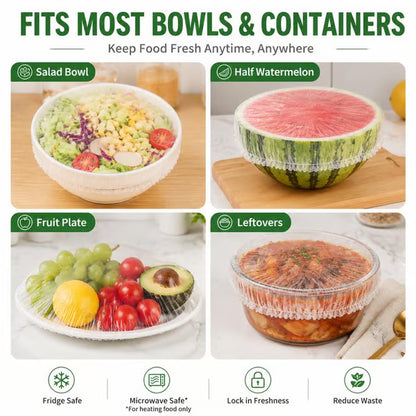 100PCS Disposable Stretch Food Covers for Bowls & Plates, Elastic Bowl Covers