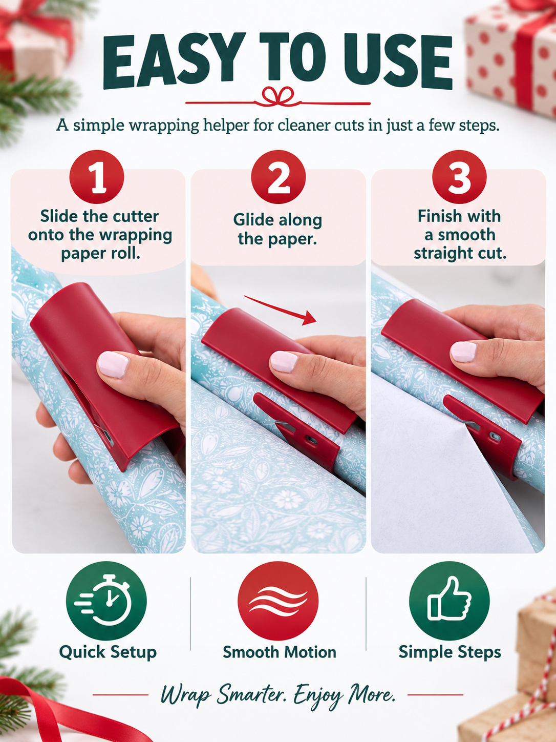 🔥 Christmas 50% OFF🎁Easy-Glide Gift Wrap Paper Cutter Set for Fast, Clean & Straight Cuts✂️