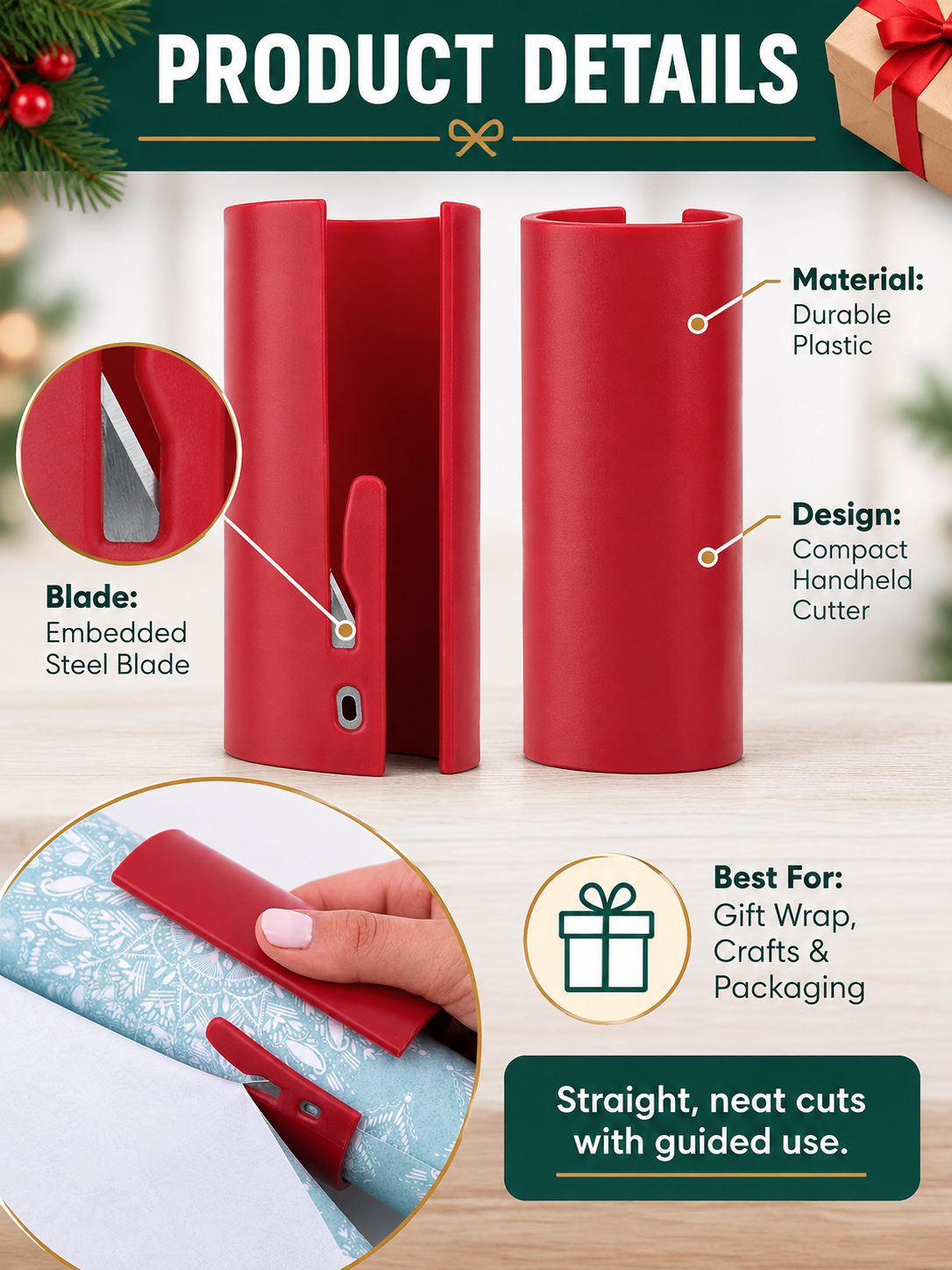 🔥 Christmas 50% OFF🎁Easy-Glide Gift Wrap Paper Cutter Set for Fast, Clean & Straight Cuts✂️