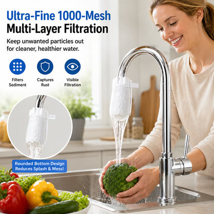 Universal Faucet Filter Bags — Hard Water Mineral, Rust & Sediment Traps with Splash-Proof Protection