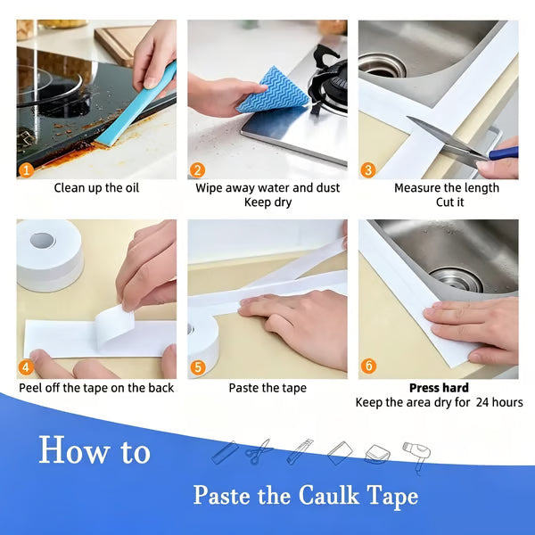 🚰 Self-Adhesive White Caulk Tape – Waterproof Sealant Strip